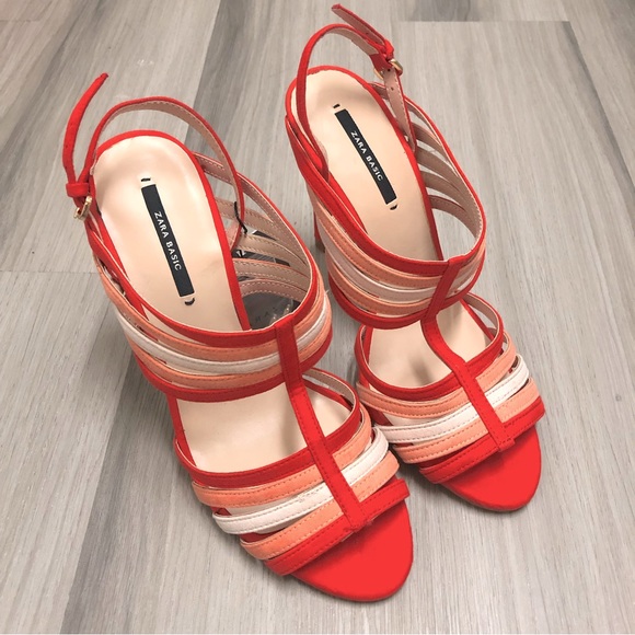 NWT Zara Multicolored Strappy Open Toe Heels - Picture 3 of 9